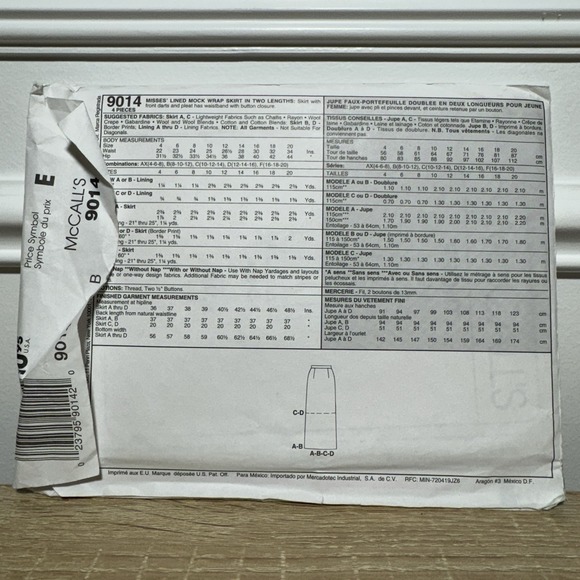VINTAGE MCCALL'S #9014 UNCUT SEWING PATTERN‎ WRAP SKIRT (SIZE 8,10,12) - Picture 2 of 2